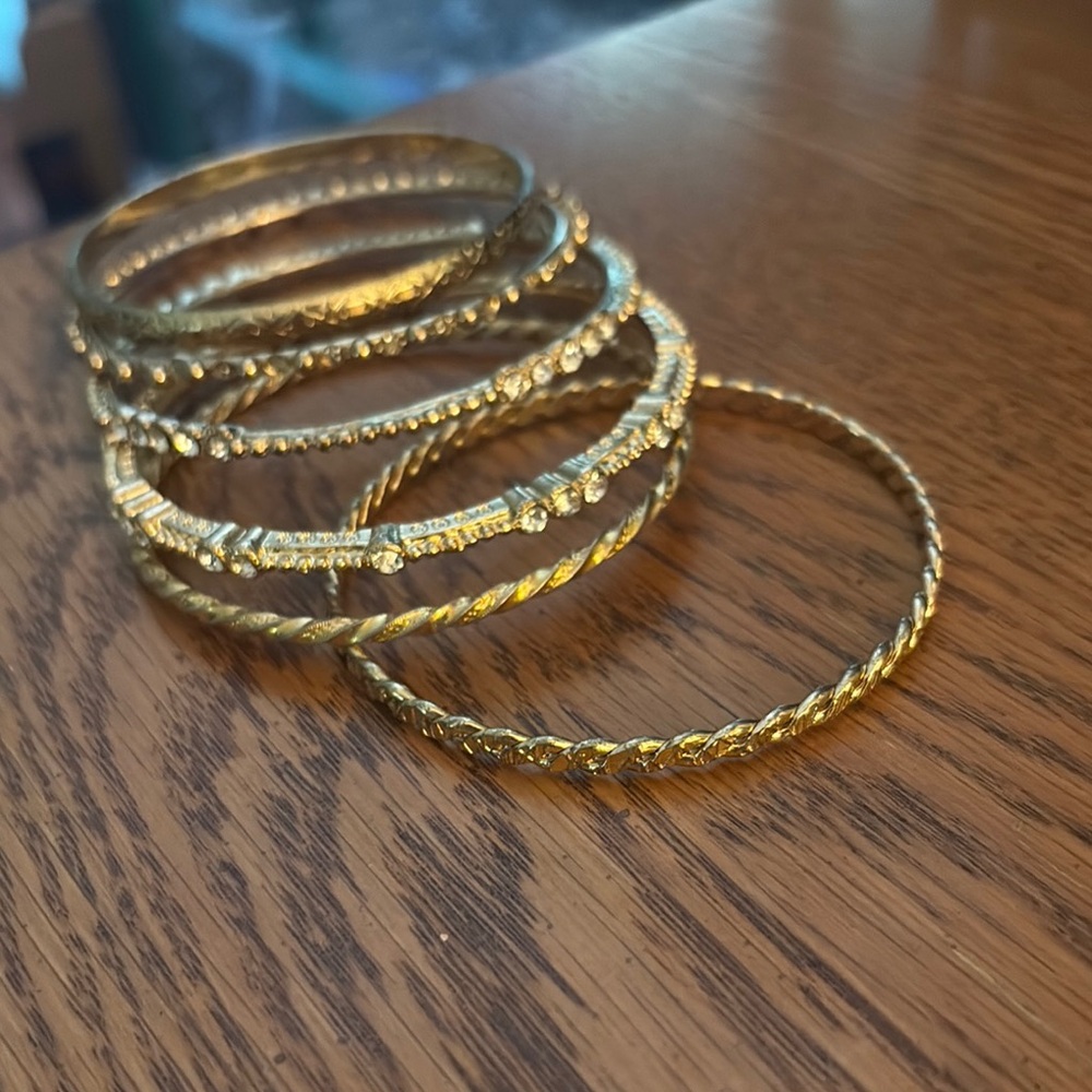 Natasha Couture Gold Textured Bracelet Set